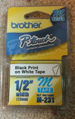 Brother P touch Black Print on White Tape 1/2&#034; Width M-231 Tape New Sealed