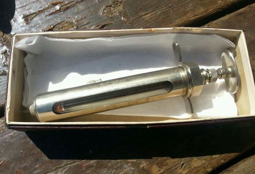 1 vintage becton dickinson 10cc veterinary syringe vet ss &amp; glass w original box for sale