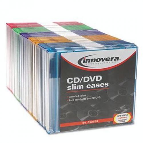 CD/DVD Polystyrene Thin Line Storage Case, Assorted Colors, 50/Pack 85850