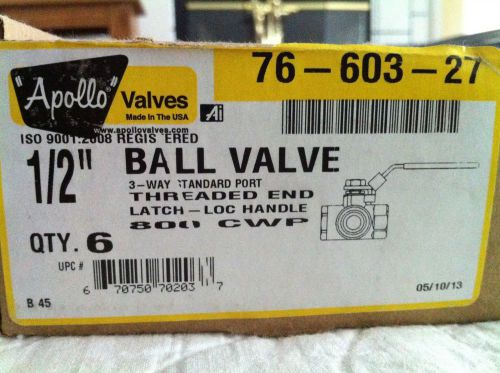 1/2&#034; Apollo 76-603-01 3-Way 316SS Threaded Ball Valve 800WOG New  w tags