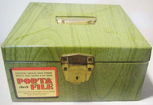 Vintage Porta File Green Metal Tin Storage Cash Check Money Box Case Container