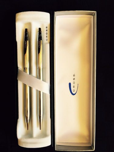 Cross Ensemble Medalist Ballpoint Pen &amp; Pencil set 330105 Chrome/23kt gold plate
