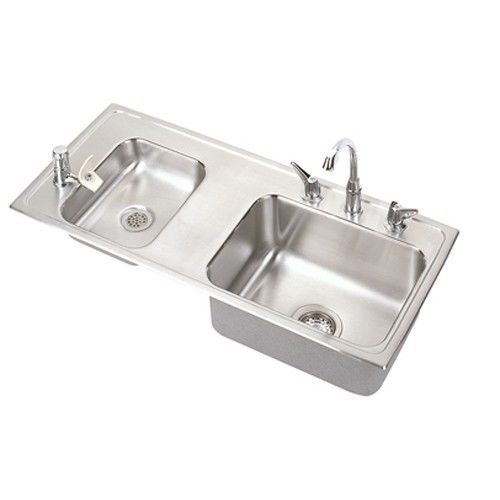 ELKAY Lustertone Stainless Steel Double Bowl Top Mount Sink &amp; Faucet Kit