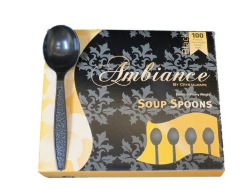 Crystalware Heavy Weight Plastic Soup Spoons 100/box, Black