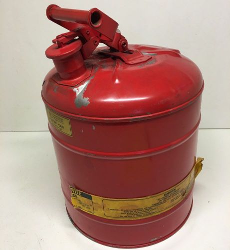 JUSTRITE 5 GALLON TYPE 1 FLAMMABLE STORAGE SAFETY METAL GAS CAN RED