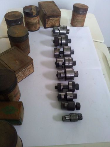 Vtg. Greenlee Knockout Punches, 9 sizes I/2&#034; thru 1-1/2&#034; in original  cannisters