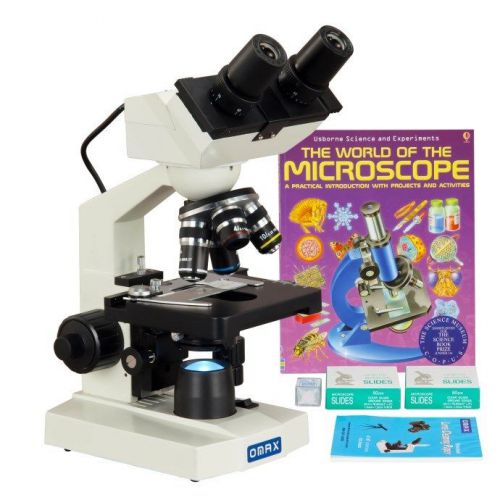 OMAX Binocular Compound Microscope Built-in 1.3MP Camera+Book+Slides+Lens Paper