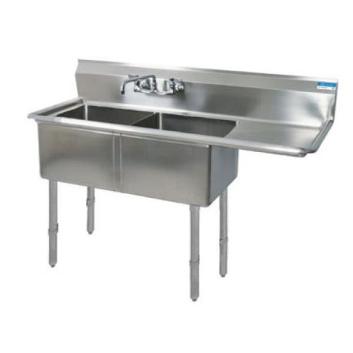 BK RESOURCES TWO 16&#034;X20&#034;X12&#034; COMPARTMENT SINK S/S LEGS DRAINBOARD RIGHT - BKS-2-