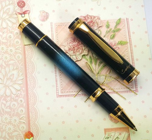 Cotyer V3 HIGH QUALITY Roller ball pen Black/w BLUE 1 pen 3 refills BLUE ink