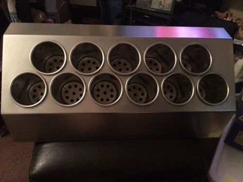 LARGE STAINLESS STEEL COMMERCIAL SILVERWARE HOLDER 11 HOLES