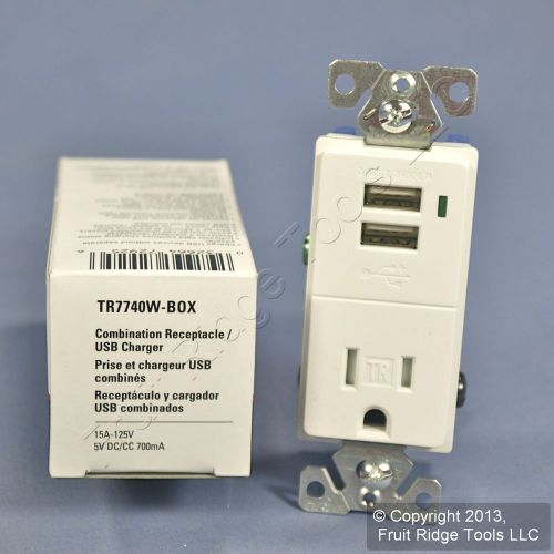 New cooper white tamper resistant combination receptacle/usb charger 15a tr7740w for sale