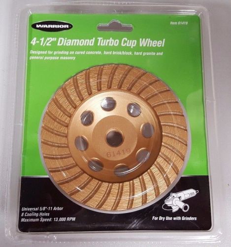 Warrior 4-1/2&#034; Diamond Turbo Cup Wheel 61419 For Dry Use With Grinders