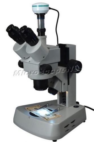 Large base 3.5x-90x trinocular stereo zoom microscope w 2mp digital camera for sale