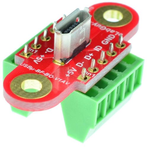 Micro USB Type B Female socket breakout board Vertical, eLabGuy USBµ-BF-BO-V1AV