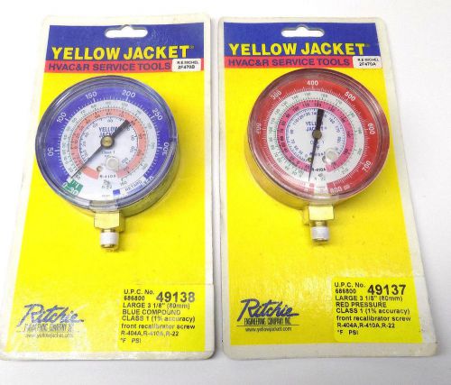 New yellow jacket 49138 &amp; 49137 3-1/8&#034; r404a/r410a/r22 gauge combo (no manifold) for sale