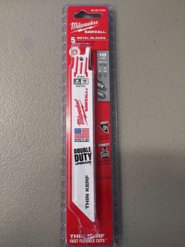 Milwaukee Sawzall Metal Blades 5 Pack 48-00-5184 New in Package Free Shipping