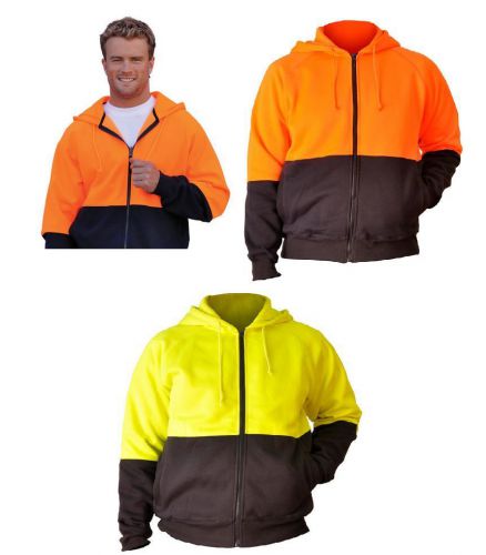 Mens high visibility hi vis two tone fleecy hoodie long sleeve jacket fluro top for sale