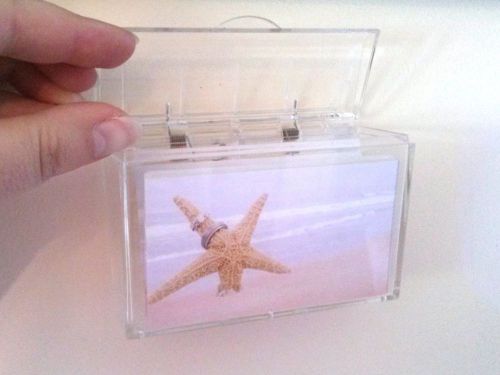 Clear Acrylic Business Card Holder with Hinged Lid and Adhesive Tape
