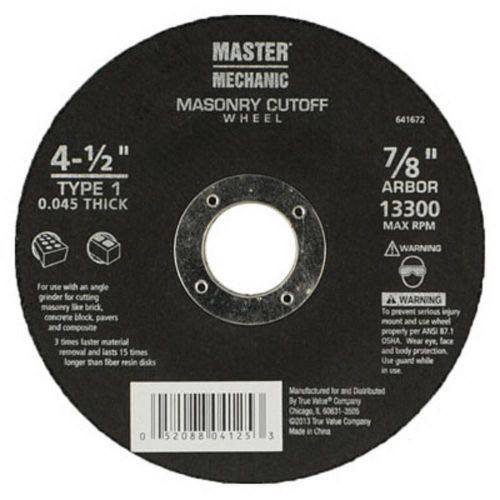 Master mechanic 4-1/2&#034;x .045&#034; x 7/8&#034; masonary cut off wheel 641672 for sale