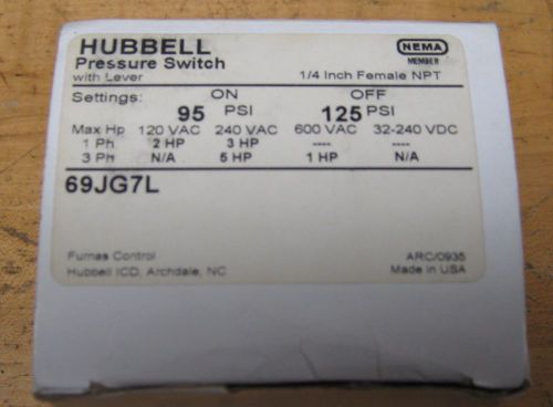 Hubbell (furnas) pressure switch w/ lever, 69jg7l,  95-125 nib for sale
