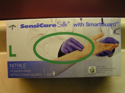 NEW Medline Box of 250 SensiCare Silk Nitrile Exam Gloves Powder-Free Size Large
