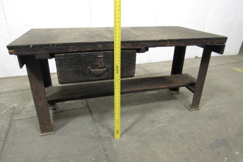 69x32&#034; Very Vintage Steel/Wood Work Bench Table W/ Drawer&amp;Foot Rest