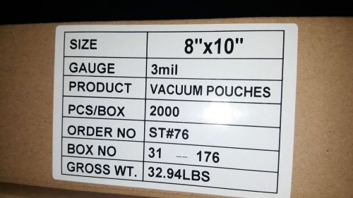 8 x 10 VACUUM POUCH, 3MIL, 2000CT FDA APPROVED