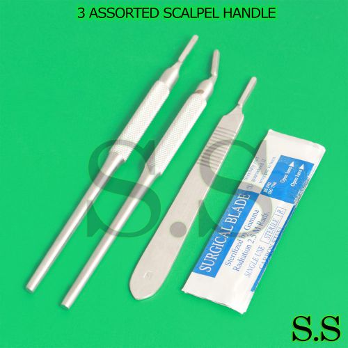 3 ASSORTED SCALPEL HANDLE #3 +10 STERILE SURGICAL SCALPEL BLADES #12