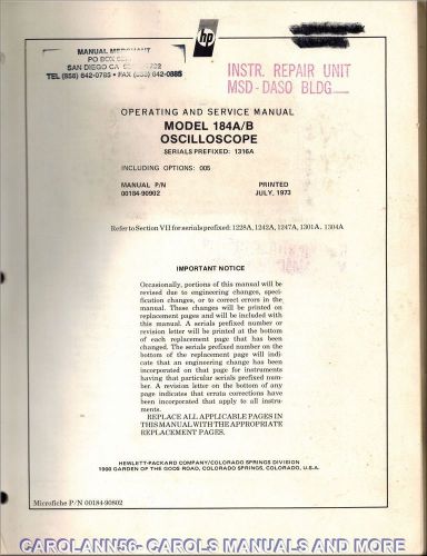 HP Manual 184A B OSCILLOSCOPE