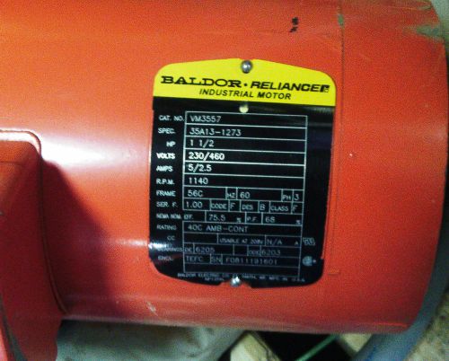 New Baldor Reliance 3 phase 1.5 HP 1140 RPM New Motor VM3557