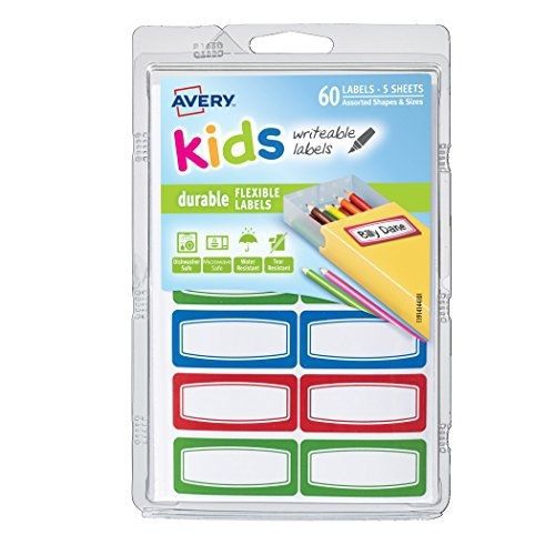 Avery 0.75 x 1.75 inches kids durable labels, assorted, pack of 60 (41441) for sale