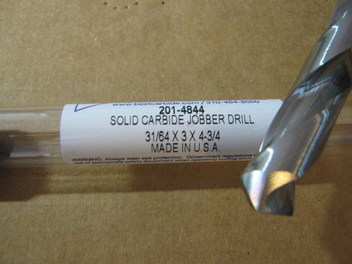 31/64&#034; (.4844) jobber (std) carbide 25 deg helix 118 deg split pt drill &#034;new&#034; for sale