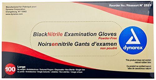Dynarex 2523 Nitrile Exam Gloves, Large, Black Pack of 100