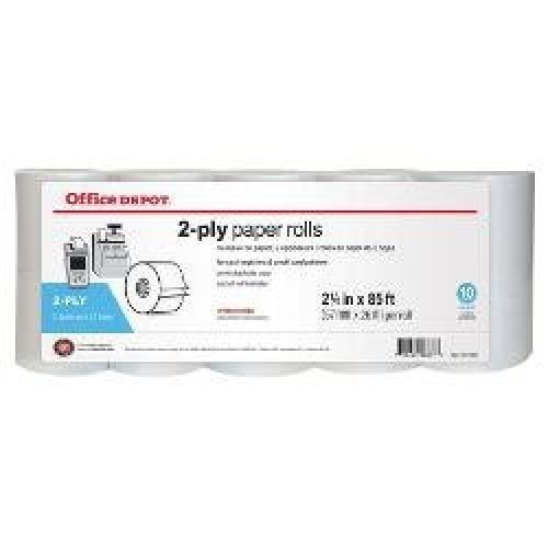Office Depot 2-Ply Paper Rolls, 2 1/4in. x 85ft., White, Pack Of 10, 109086