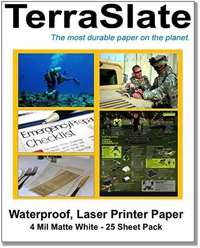 TerraSlate Paper 4 MIL Waterproof Laser Printer/Copy Paper 8.5&#034; x 11&#034; 25 Sheets