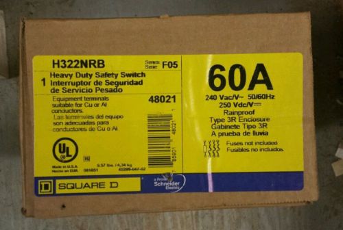 Square D H322NRB Heavy Duty 60A 240V NEMA 3R 3 Pole Fusible Safety Switch NEW