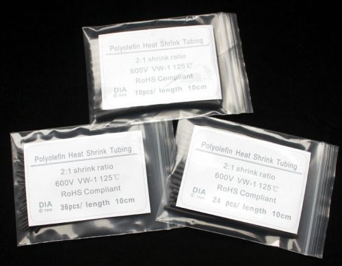 ?1mm ?3mm ?5mm Heat Shrink Tubing Kit black Colors Plastic bags Assortment Kit