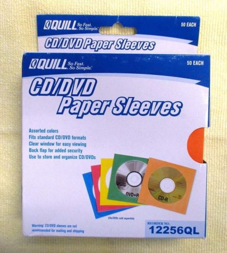 Quill CD/DVD Paper Sleeves with Clear Window  Assorted Colors  50/Pack 12256QL