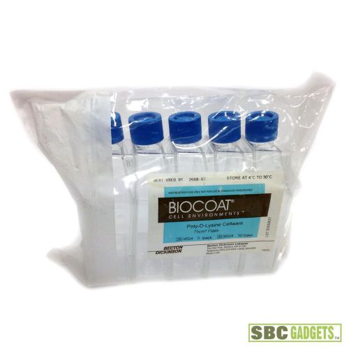 [pack of 5] bd biocoat poly-d-lysine cellware, 75 cm2 flask, vented cap for sale