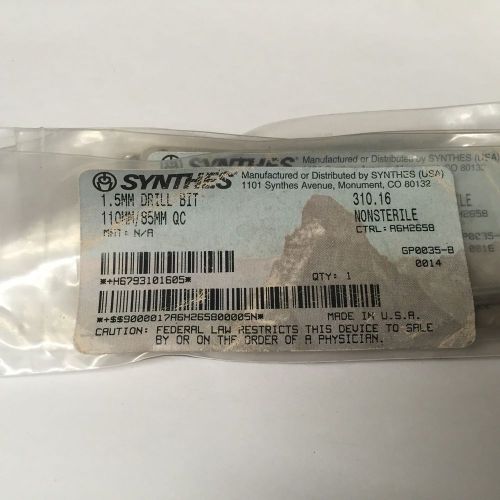Synthes 310.16 1.5mm Drill Bit, Quick Coupling, 110mm. New, Free Ship Returns Ok