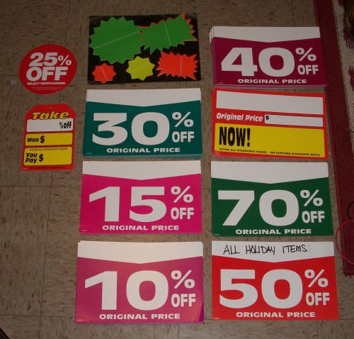 % OFF COMBO PACK, 100 ASST RETAIL SALE SIGNS: SIGNS/PRICING TAGS, 7&#034;x11&#034;