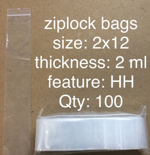 100 - 2 x 12 Clear 2 mil ziplock Zip Lock Reclosable Bag incense and crafting