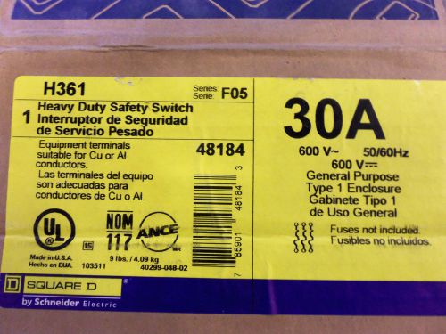 NEW SQUARE D H361 30 AMP 600V FUSIBLE SAFETY SWITCH DISCONNECT