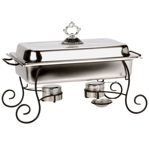 Choice 8 Qt. Full Size Chafer Set with Black Wrought Iron Stand and Classic Lid