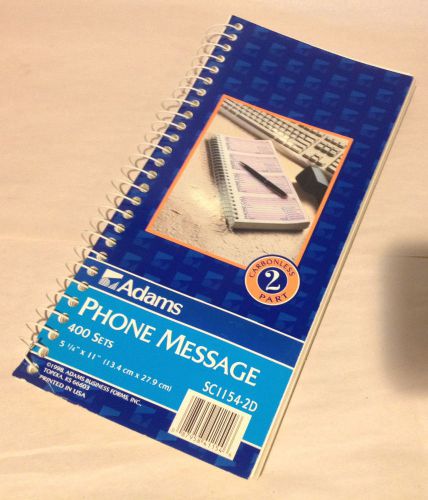 Adams Spiral Phone Message Book 400 sets Carbonless Duplicate 11x5 1/4 SC1154-2D