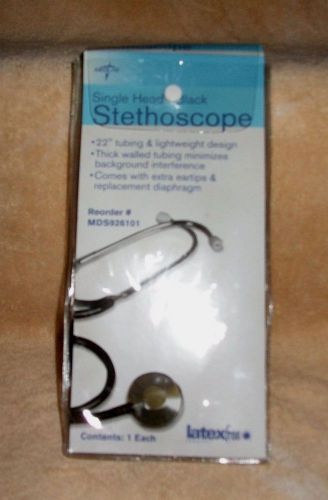MEDLINE MDS926101 SINGLE HEAD BLACK 22&#034; STETHOSCOPE WITH EXTRA EARTIPS, 1 EACH