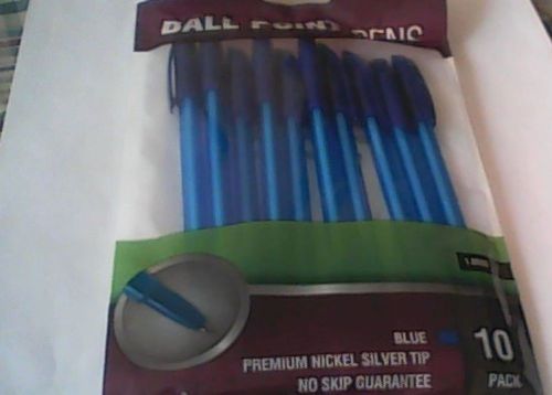 10 Pack Blue Ink Premium NIckel Silver Tip No Skip Guarantee Ball Point Pens