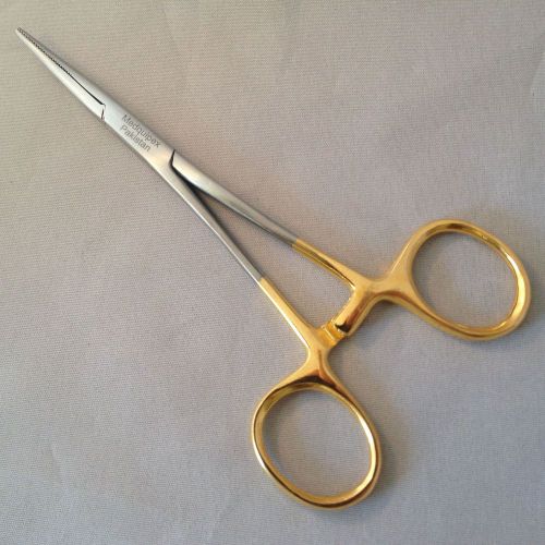 Kelly Forceps, 5 1/2&#034;, straight,  gold handles,  stainless steel