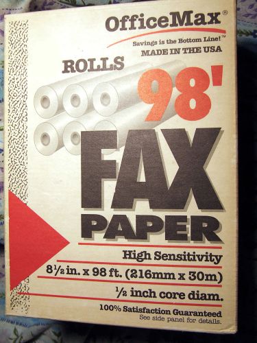 4 OFFICE MAX 98&#039; FAX PAPER ROLLS Thermal HIGH SENSITIVITY~1/2 Inch Core Diameter