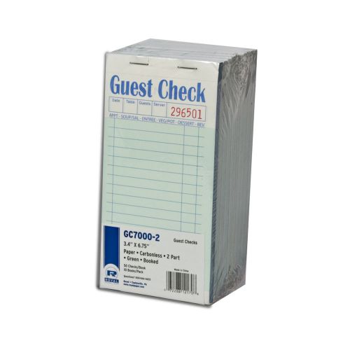 Royal Green Guest Check Board, Carbonless, 2 Part Booked, Pack of 5 Books